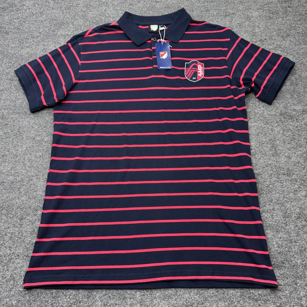 MLS St Louis City SC Mens Polo Pique Feeder Stripe Navy Pink XL New With Tags